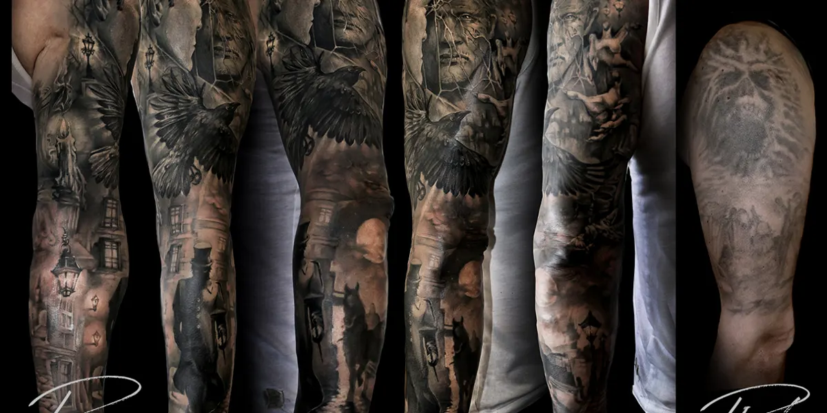 Dr. Jekyll a Mr. Hyde s vránou · cover-up · rukáv